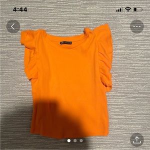 Zara orange ruffle sleeve shirt